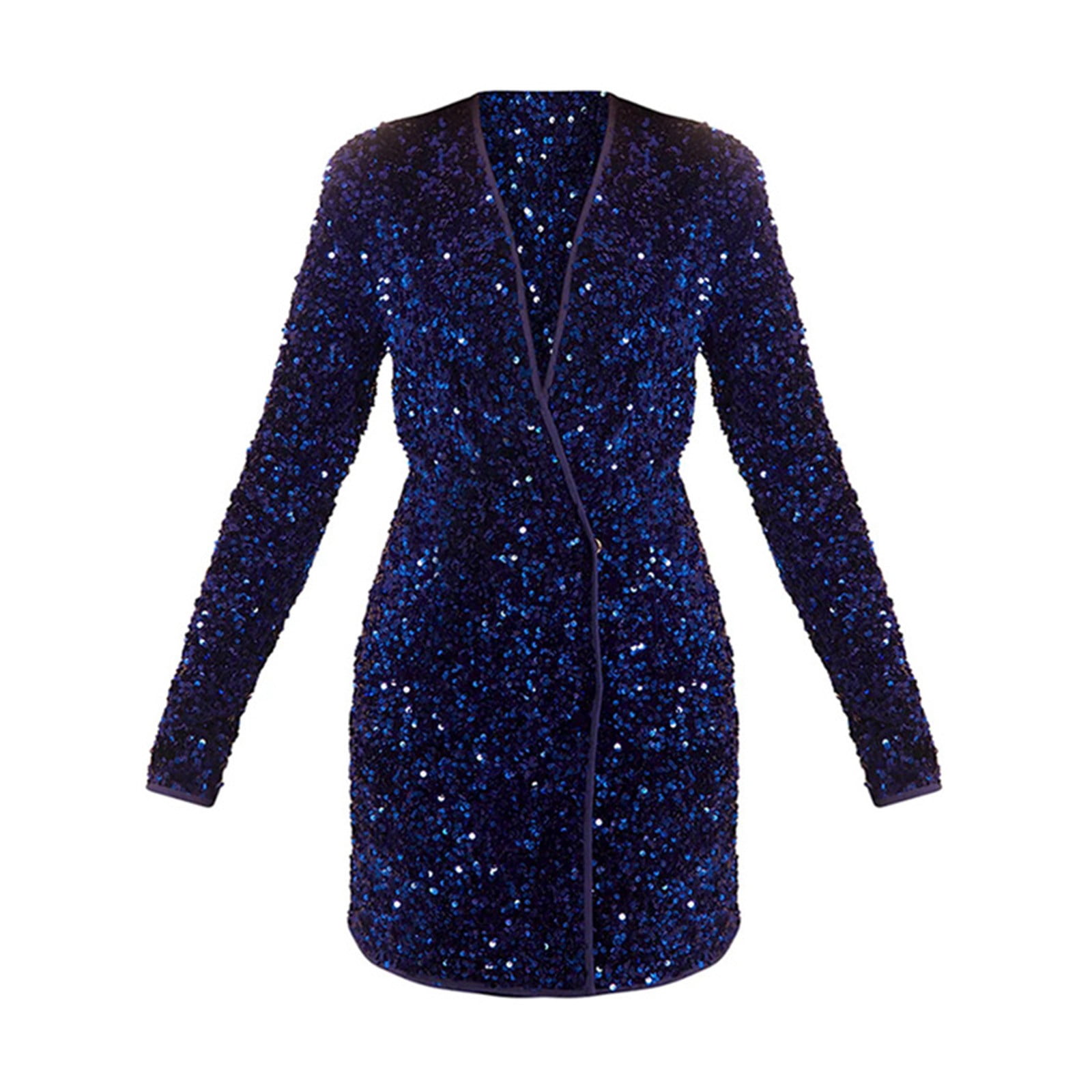 OSFVNOXV Sequin Jacket Dress for Women Velvet Glitter Mini Dress Deep V-Neck Bodycon Sparkly Formal Blazer