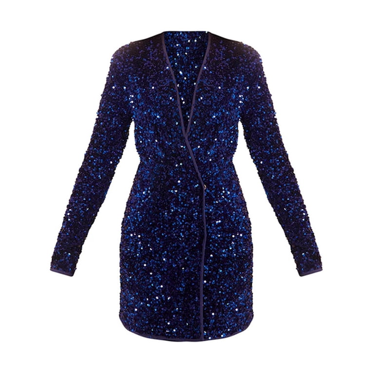 SMihono Women's Sequin Blazer Dress Long Sleeve Party Cocktail Clubwear  Evening Dress Blue Sequin Blazer Dress Sparkly Elegant Clubwear Blue 10 -  Walmart.com