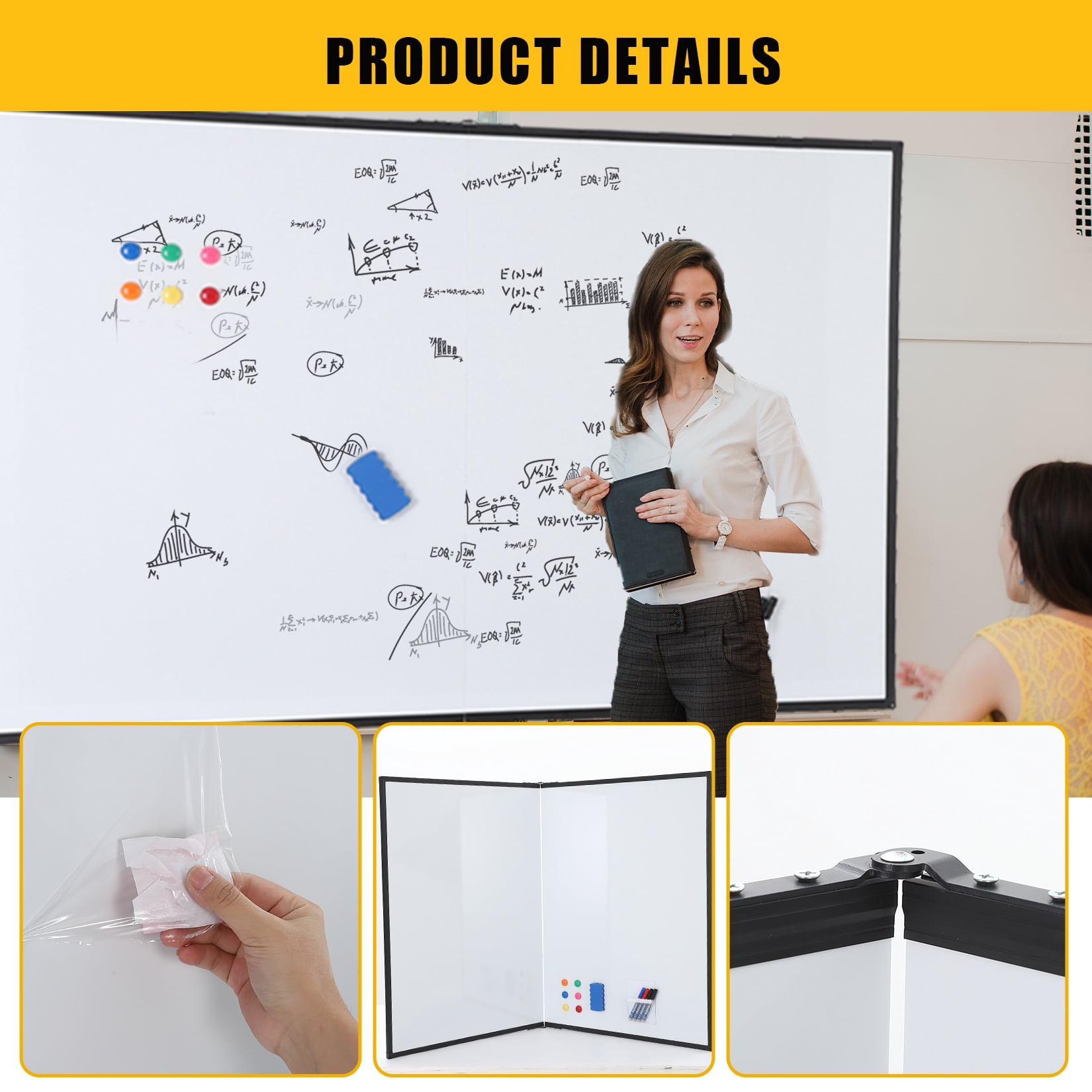 Ataujin Magnetic Whiteboard 60x40 Inch, Large Dry Erase Board with Aluminum Frame & Deep Pen Tray, Hanging Mounted Whiteboard, Smooth Writing Surface for Office, Classroom, Home