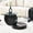 35.4 inch Black Wood-Look MDF, variant on LUFTUT Glass Coffee Table, 3-Tier 35.4" Round Tempered Glass with Gray Stone-Texture MDF Base, Coffee Table with Storage for Living Room, Easy Assembly