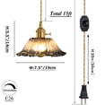 thumbnail image 3 of FSLiving Hanging Swag Pendant Light with 15ft Plug-in UL Dimmable Cord Brass Finished E26 Rotary Switch Socket Retro Tiffany Grey Hand-Made Glass Lamp for Bedroom,Bulbs Not Included - 1 Pack, 3 of 8