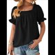thumbnail image 1 of Tops de Verano para Mujer, Cuello Cuadrado, Elegantes, Informales, con Lunares, Mangas con Volantes, Camisetas Bonitas, Ropa de Moda Negro XL, 1 of 9