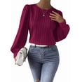 thumbnail image 3 of Women'S Long Sleeve Scoop Neck Pleated Front Fitted Blouse Tops Rose Red XXL, 3 of 9