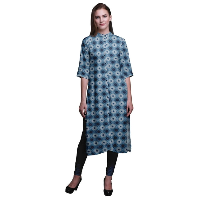 Bimba Robe Tunique Droite Imprimée à Boutons pour Femmes Kurti Moyen