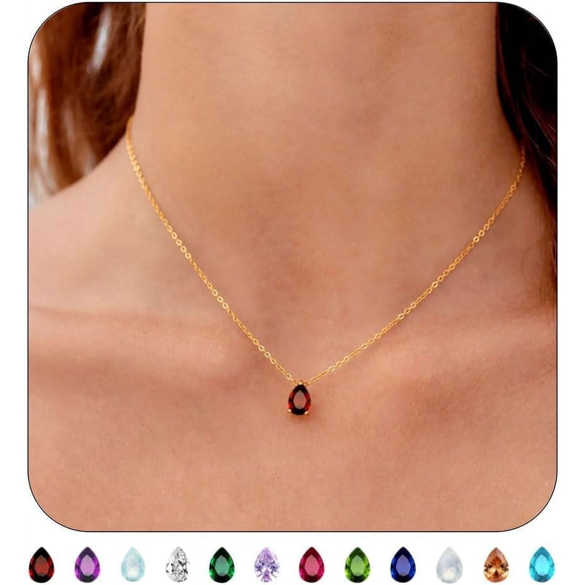 NICKSUN 18K Gold Plated Birthstone Necklace for Women Dainty Diamond Teardrop Necklaces Emerald Green CZ Pendant Necklace Birthday Gift for Women Jewelry