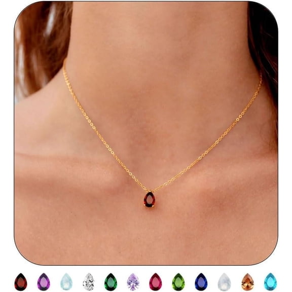 NICKSUN 18K Gold Plated Birthstone Necklace for Women Dainty Diamond Teardrop Necklaces Emerald Green CZ Pendant Necklace Birthday Gift for Women Jewelry