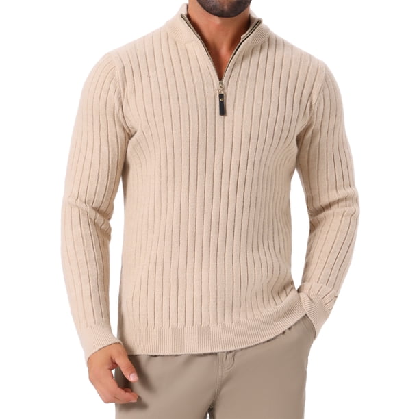 SUÉTER DE PULLOVER DE CUELLO ALTO PARA HOMBRE INSPIRE CHIC, CON CREMALLERA DE CUARTO, TEJIDO, COLOR BEIGE