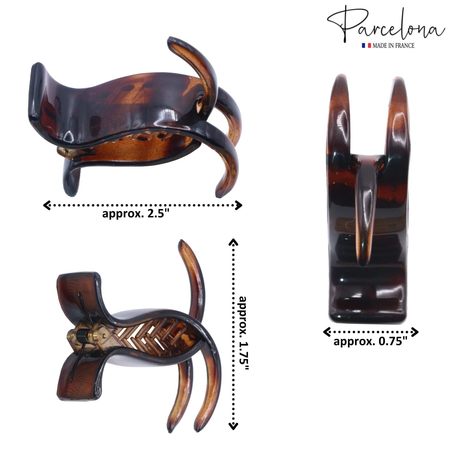 Parcelona French Small 3 Teeth Celluloid Fish Style Hair Claws for Women(2 Pcs) (SavanaandTortoiseShell)