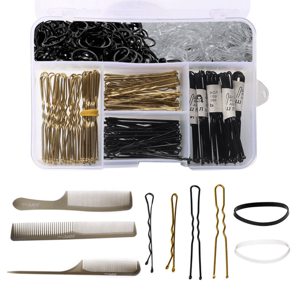 320Pcs Bobby Pins Hair Bands Set Including 100 Bobby Pins, 100 U Shape Hair Pins, 120Pcs Hair Bands and 3 Hair Combs with Storage Box for Women Girls