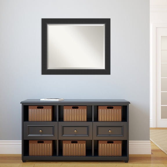 Amanti Art Beveled Wood Wall Mirror - Corvino Black Frame - Outer Size: 33 x 27 in