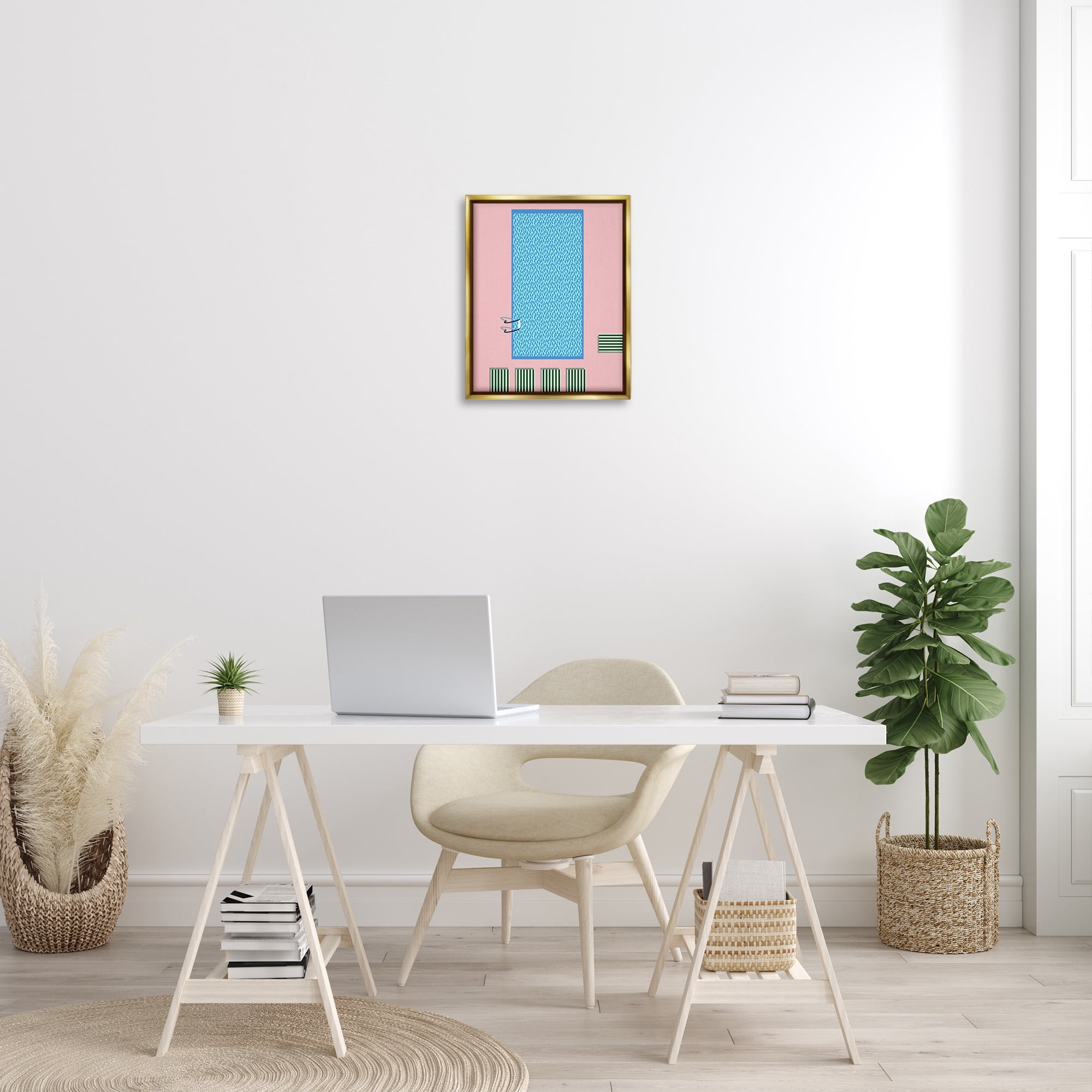 Stupell Industries Abstract Summer Pool Nature Painting Gold Floater Framed Canvas Art Print Wall Art, 17 x 21