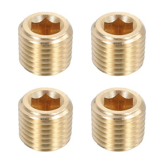 4Pcs Brass Pipe Plug Fitting, 1/16" PT Male Internal Hex Thread Socket Pipe Plug