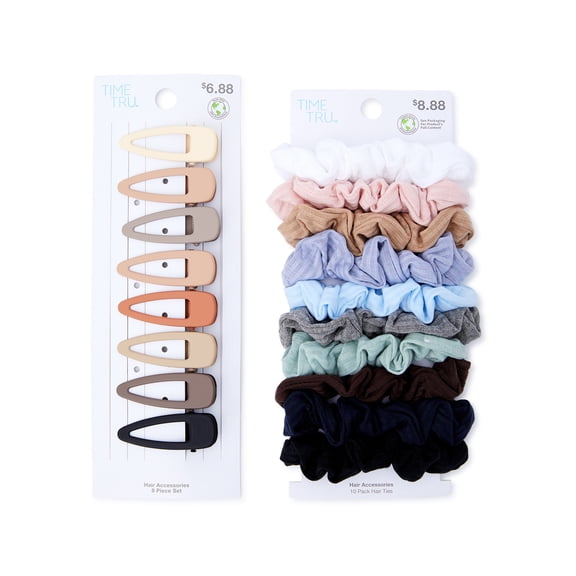 Time & Tru 18 Pack Hair Ties and Clips