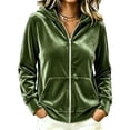 thumbnail image 2 of IUYRTFE Women Velour Zip Up Hooded Jacket Long Sleeve Casual Winter Coat with Pockets, 2 of 5