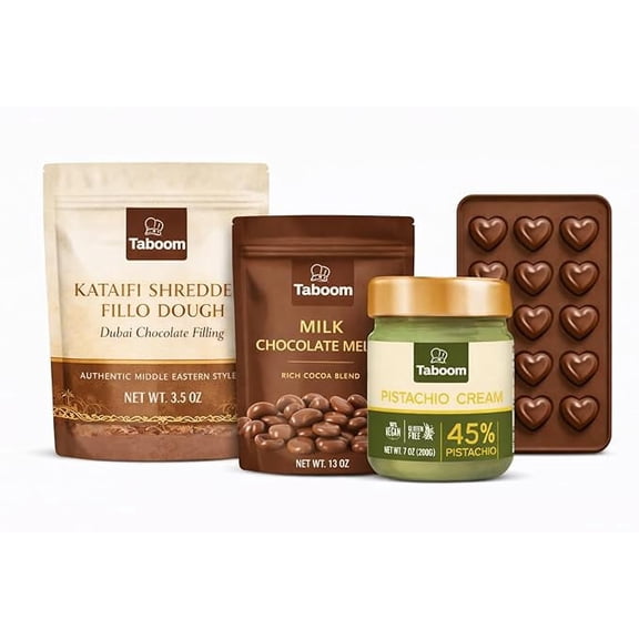 Dubai Chocolate Bar Kit - DIY Pistachio Chocolate Making Set with Kataifi, Pistachio Cream, Milk Chocolate Melts & Mold - Viral Middle Eastern Dessert Kit Gift Box (Makes 2 Bars)