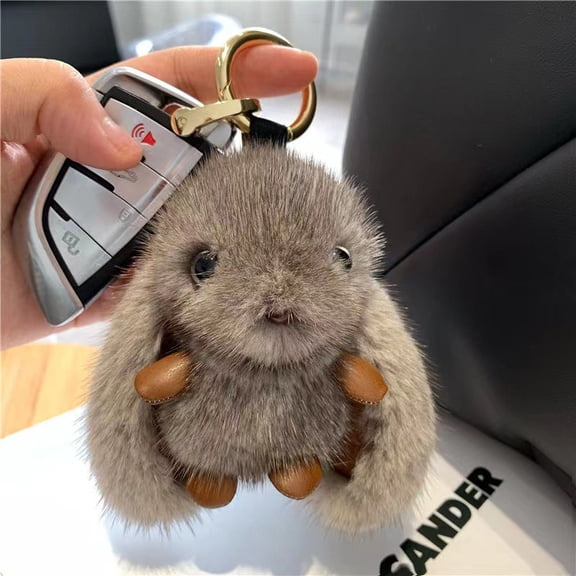 Cute Fluffy Rabbit Keychain Ring Plush Pompon Bunny Bag Pendant For Couple Car Key Ring Jewelry Gifts