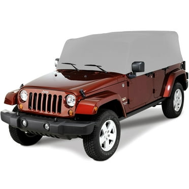 NEH 4-Layer Breathable Cab Car Cover Compatible with 2007-2018 Jeep Wrangler (4-Door) - Breathable Material, Sunray Protected, and Weather Resistant Storage Cover, Grey
