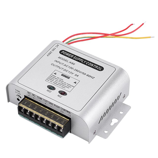 12V 5A Power Supply Adapter For Door Access Control System With All Copper Transformer, Adjustable Time, Cooling Holes, Hoist Hole, 5A Battery Output, Aluminum Shell