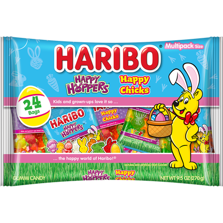 HARIBO Happy Chicks and Happy Hoppers Assorted Easter Shaped Fruit Flavor Gummy Candy, 9.5oz, 24ct Mini .4oz Bags