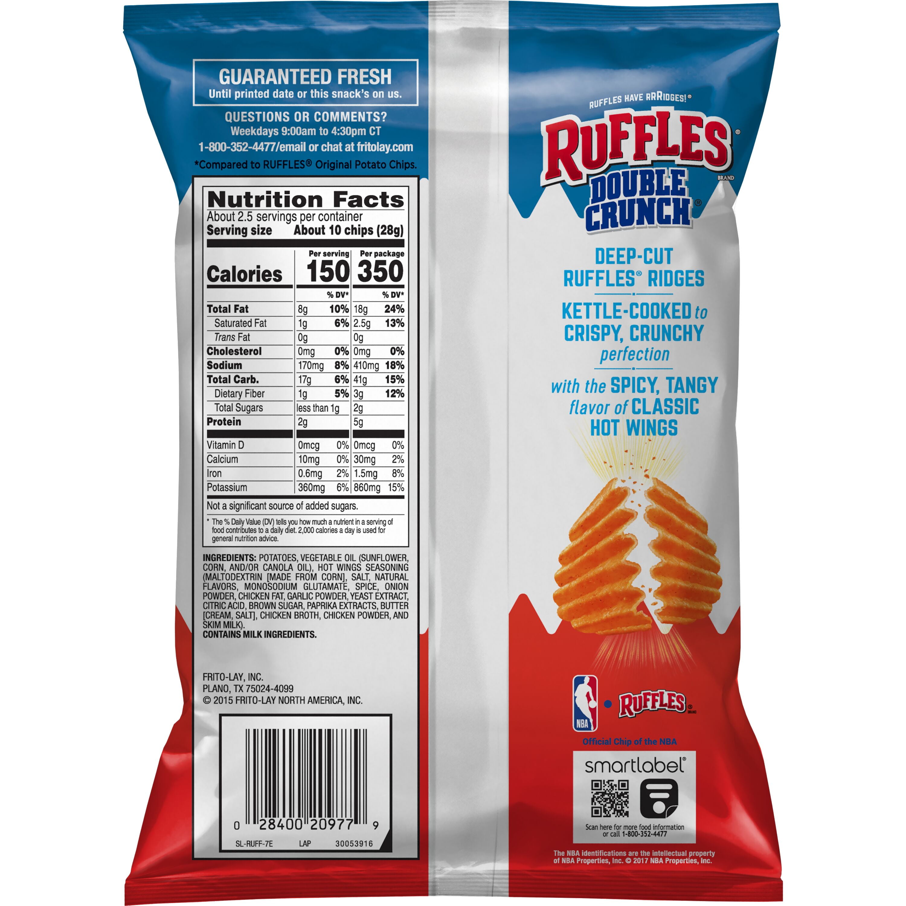 Ruffles Double Crunch Hot Wings Flavored Potato Chips, 2.375 oz Bag