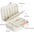 thumbnail image 2 of Travel Jewelry Box, PU Leather Small Jewelry Organizer for Women Girls, Double Layer Portable Mini Travel Case Display Storage Holder Boxes for Stud Earrings, Rings, Necklaces, Bracelets (White), 2 of 7
