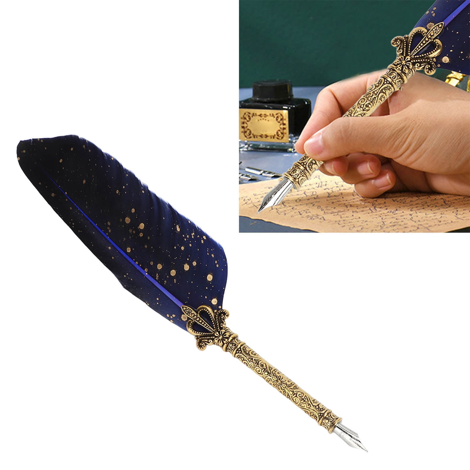 Yajisi Quill Pen Set Exquisite Retro Smoothing Writing Feather Calligraphy Pen Kit with Multiple Replacement Nibs Blue, 11.02 inches / 28.00 cm