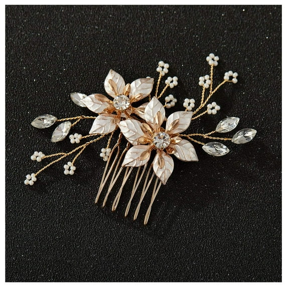 Gold Bridal Hair Clip,Floral Bridal Hair Comb Barrette Flower Hair pieces for Brides Wedding