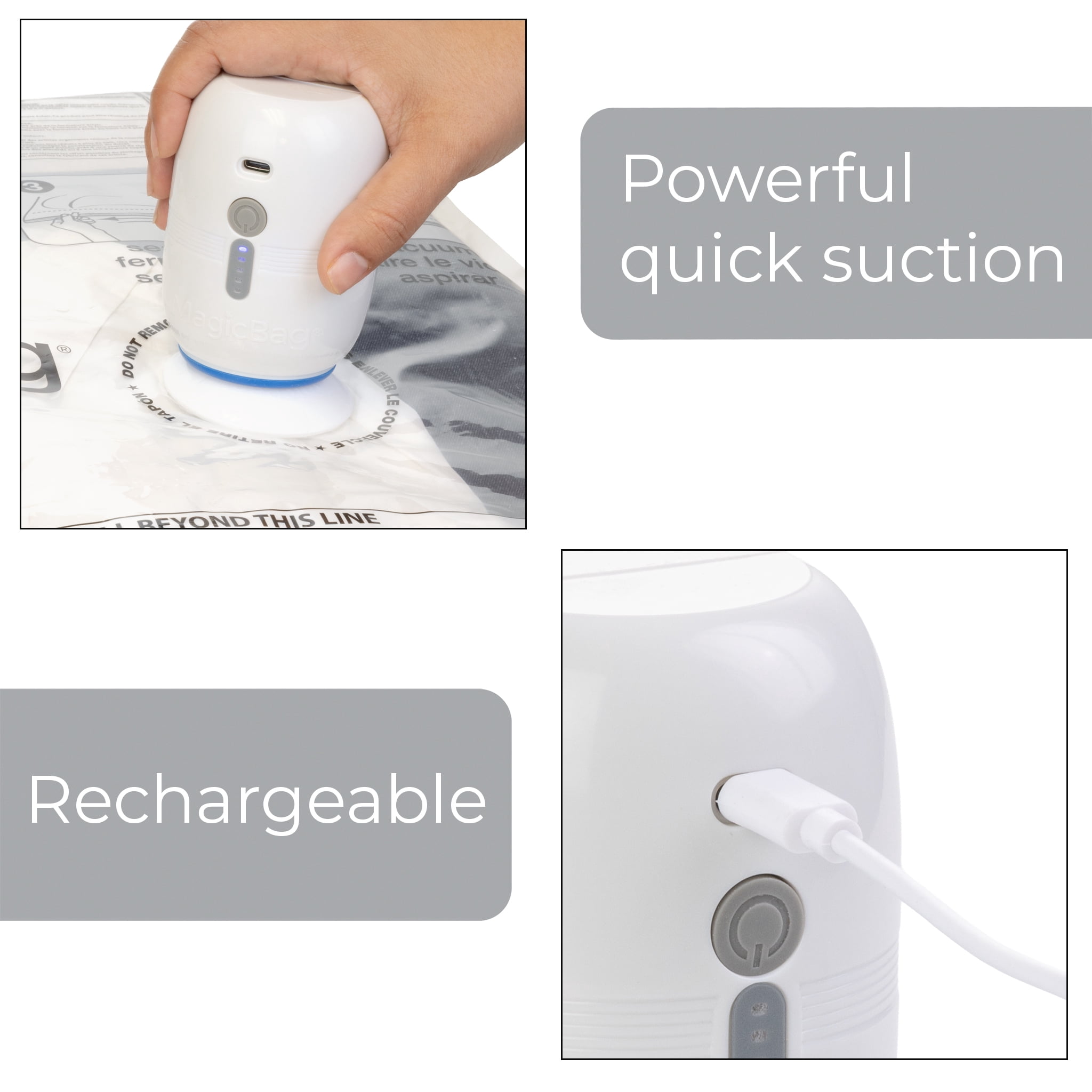 MagicBag Rechargeable Vacuum Pump, Electric Compression Pump for Vacuum Storage Bags, Portable & Lightweight
