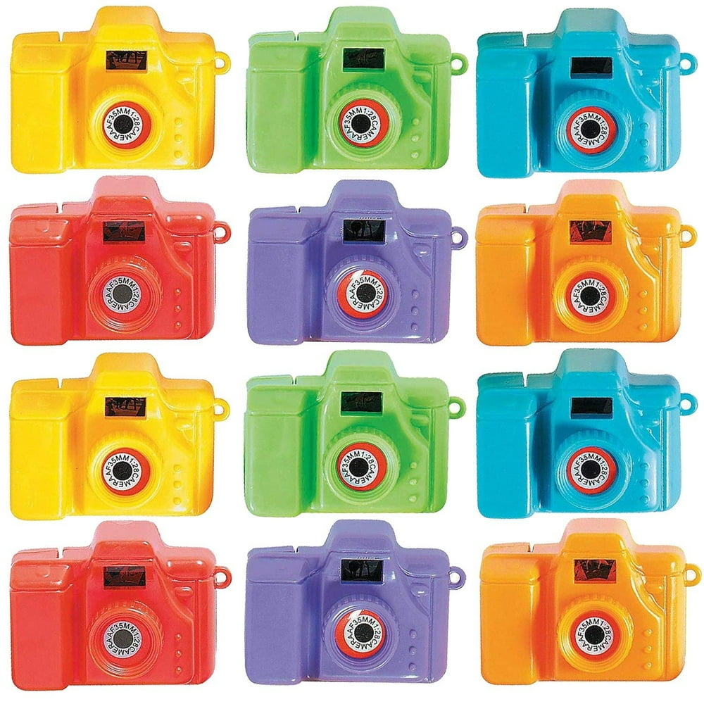 Plastic Mini Clicking Cameras Pack Of 12 2 Inches, Assorted Colors