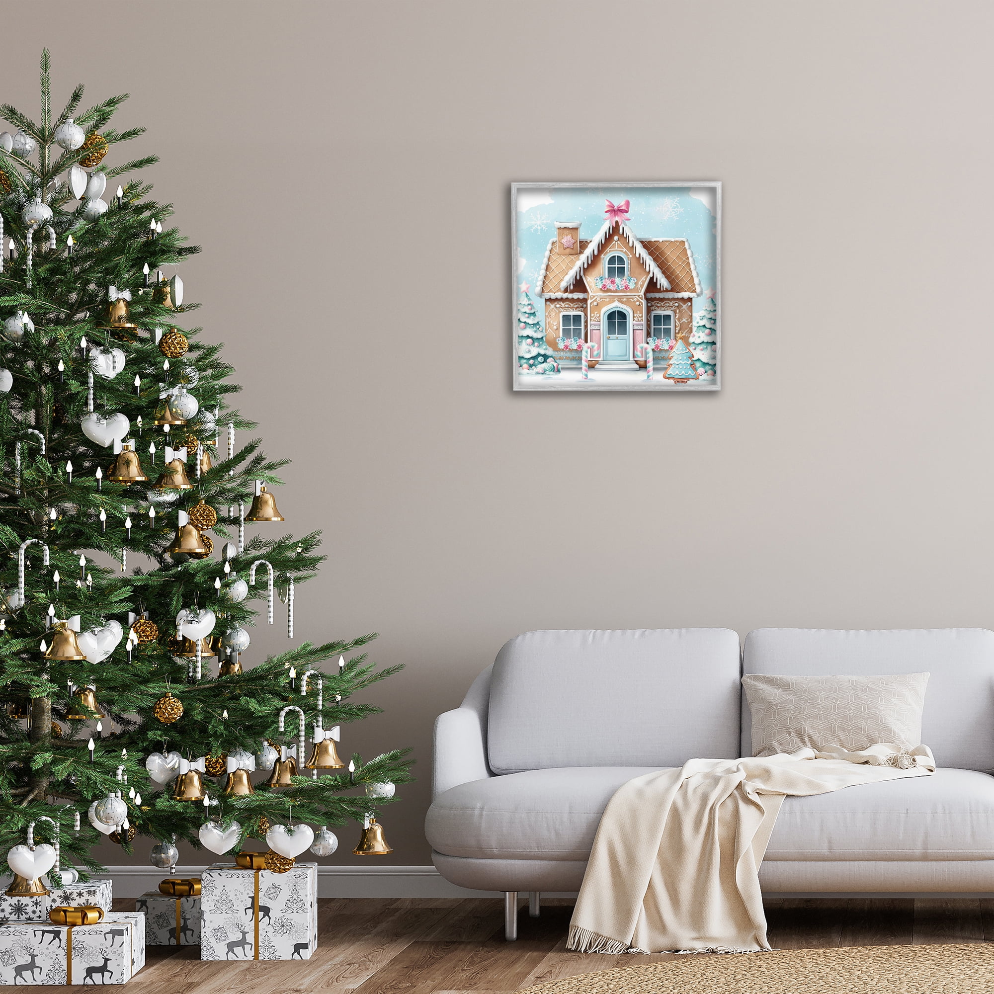 Stupell Industries Fancy Gingerbread House Holiday Painting Gray Framed Art Prints Wall Art, 24 x 24