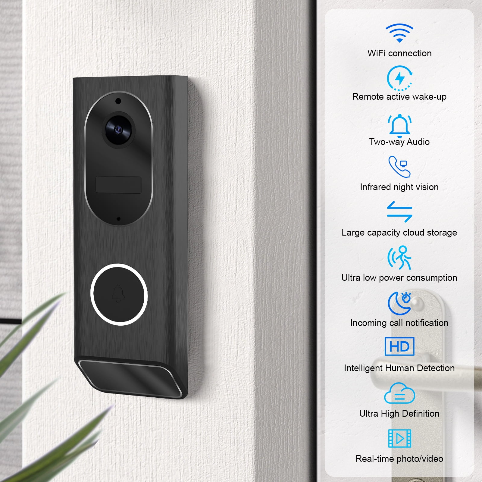 Smart Video Doorbell Camera, 2.4GHz WiFi Doorbell with 1080P HD