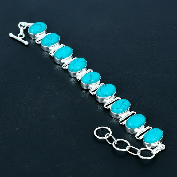 Santa Rosa Turquoise Gemstone 925 Sterling Silver Jewelry Bracelet 8" VJ 1173