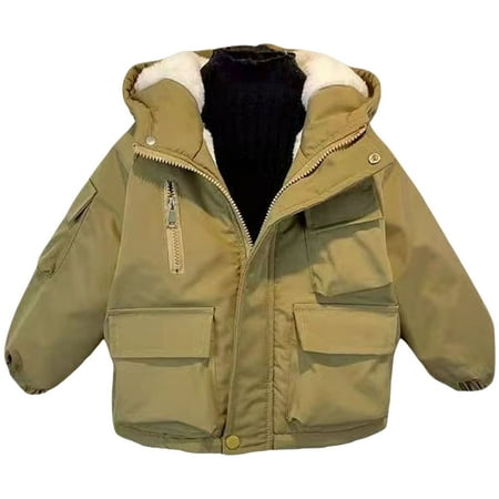 Gubotare Kids Jackets Boys Kids Boy Girl Winter Hooded Puffer Jackets Coats Light Weight Padded Outerwear Size 11-12 Years (Khaki 11-12 Years)