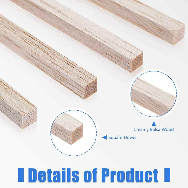 Balsa Wood Sticks 1/2 Inch Square Dowels 12 Long - Pack of 15 by Craftiff  (15 Pcs)