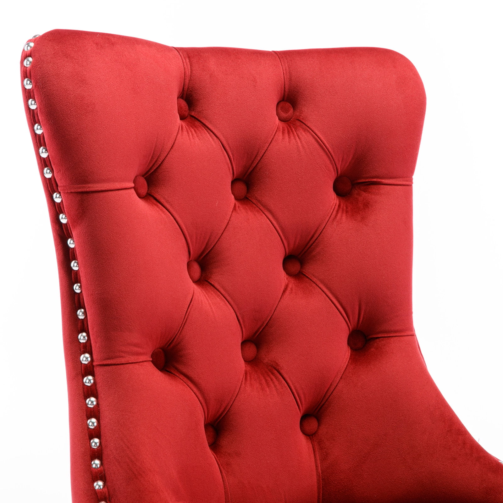 Miniyam Velvet Dining Chairs Set of 2, Tufted High Back Kitchen Chairs with Nailhead Trim, Red