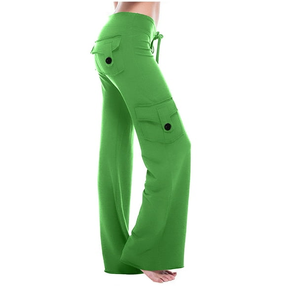 Yoga Pants with Cargo Pockets,Cargo Pants for Women Plus Size with Pockets,Womens Bootcut Yoga Pants with Button Cargo Pockets Stretchy Palazzo Pants Long Wide Leg Workout Baggy Cargo Sweat Pants