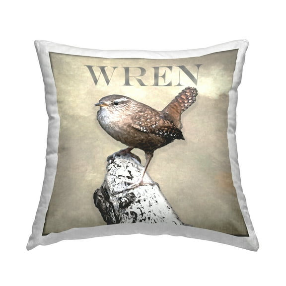 Stupell Industries Perched Wren Bird Nature Branch Design by Alpenglow Workshop Throw Pillow