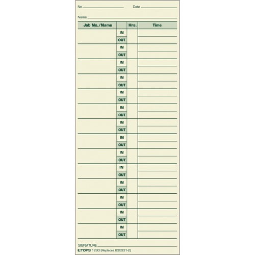 TOPS Numbered Days Time Cards - 3.50 TOPS Numbered Days Time Cards - 3.50