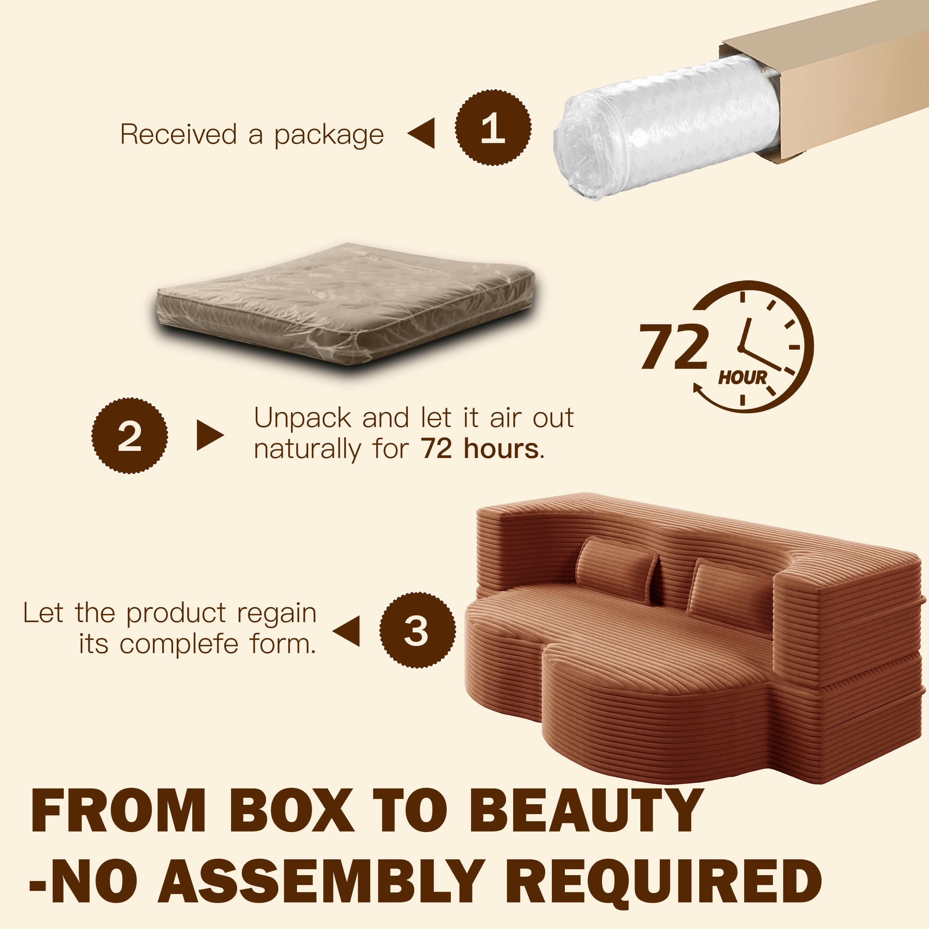 MAYEERTY Twin Corduroy Foldable Foam Floor Sofa Bed, Zero Assembly Vacuum Compressed Sleeper with 2 Pillows