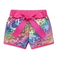 thumbnail image 4 of FYMNSI Kids Girl 4th Fourth Birthday Cake Smash Outfit Rainbow Watermelon Happy Four Years Old Party Cotton Short Sleeve Tops Sequin Shorts Bowknot Hair Clip Summer Clothes Set 4T Hot Pink, 4 of 7
