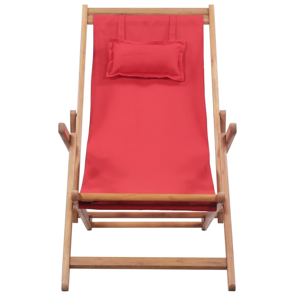 Veryke Folding Wooden Reclining Beach Chair for Outdoor Lounge, Porch, Pool - Fabric in Red