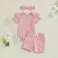 thumbnail image 2 of Infant Baby Girl Summer Clothes Romper 3 Piece Sets Little Daisy Ruffle Trim Short Sleeve Romper Elastic Waist Shorts Headband Baby Girl Short Set 3 6 12 18 24 Months, 2 of 4