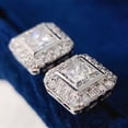 thumbnail image 2 of Lakshya Jewel LLC Princess Cut Cubic Zirconia Women Halo Beautiful Stud Earring 14k White Gold Finish, 2 of 5