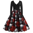 thumbnail image 3 of Vestido vintage de manga larga para mujer, para Navidad, años 50 y 60, para ama de casa, fiesta de noche, graduación, disfraces de Halloween, con lazo y vendaje, 3 of 5