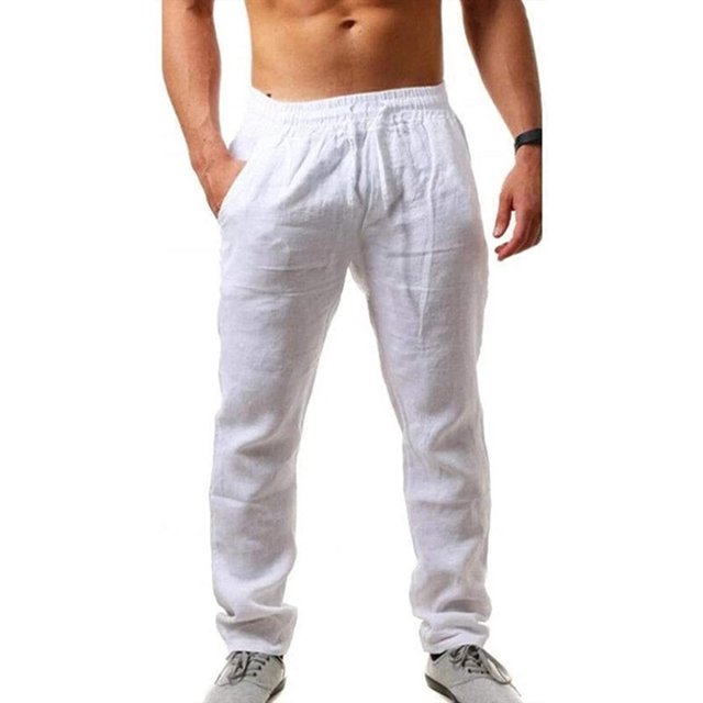 Pantalones casuales de lino para hombre, color sólido, ligeros, sueltos, elásticos, con cordón, rectos, para verano, playa, yoga 069-rosa 2XL 069-rosa 2XL Xishao ropa