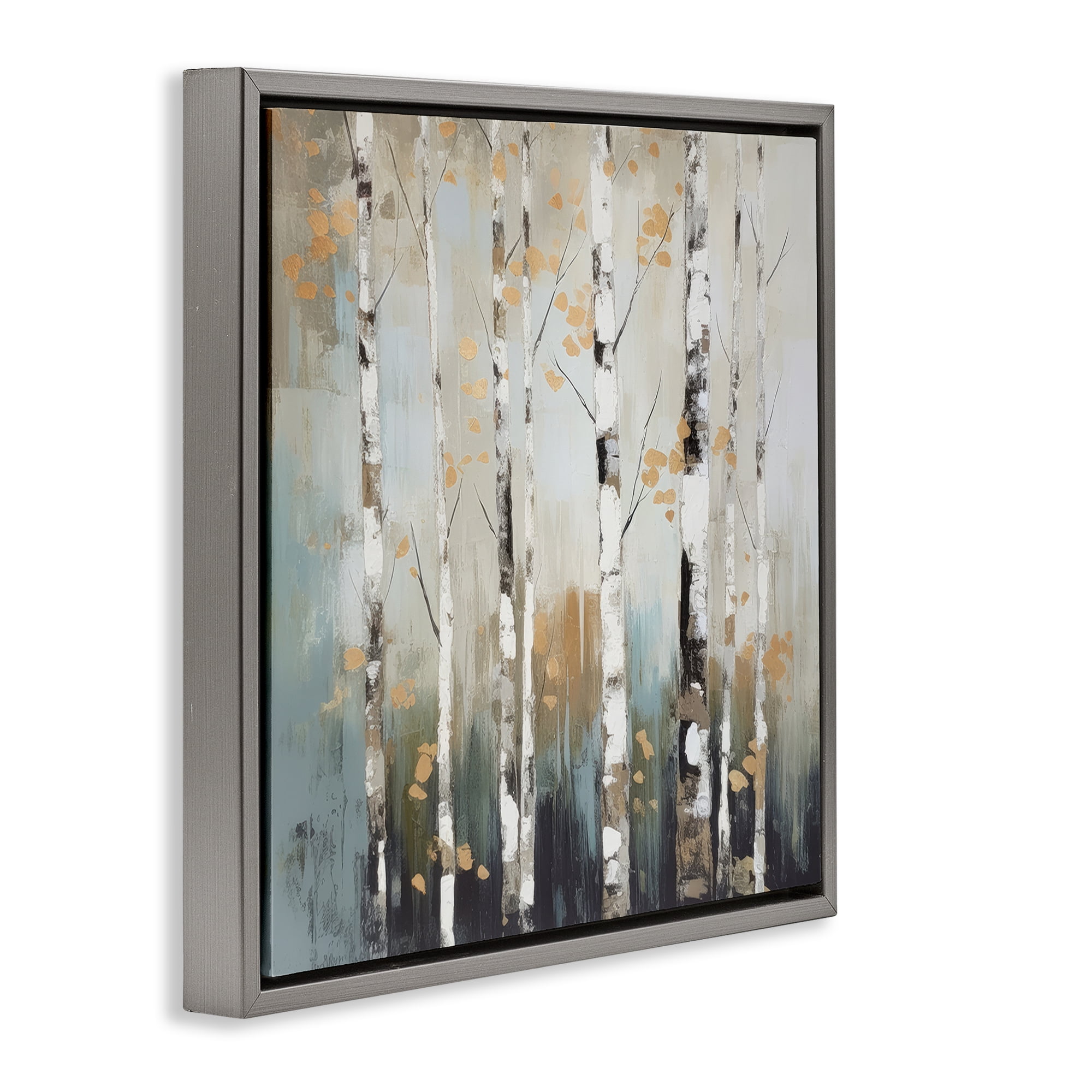 Stupell Industries Autumn Birch Impressions Landscape & Nature Painting Gray Floater Framed Canvas Art Print Wall Art, 18 x 18