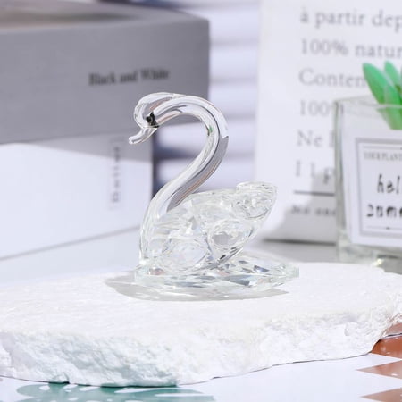 2Pcs Sparkle Crystal Swan Figurine,Crystal Swan Ornaments Collectibles, Paperweight Table Centerpiece Ornament, Wedding Home Office Tabletop Decor Valentine's Day (Transparent Color，Solid)