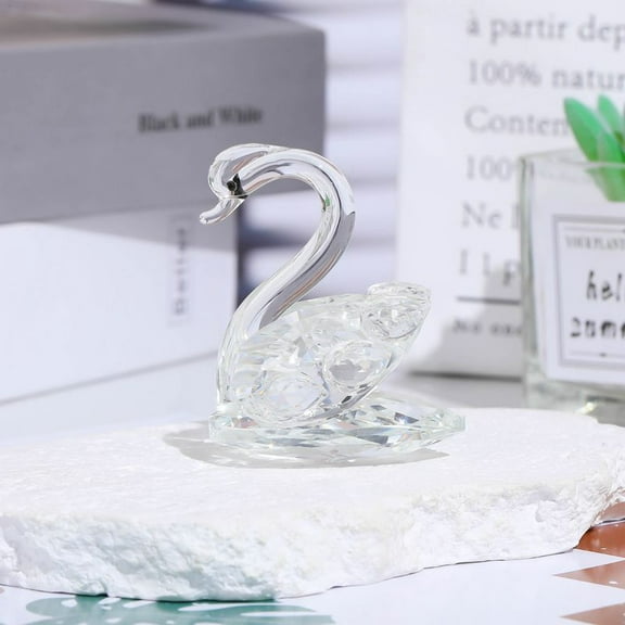 2Pcs Sparkle Crystal Swan Figurine,Crystal Swan Ornaments Collectibles, Paperweight Table Centerpiece Ornament, Wedding Home Office Tabletop Decor Valentine's Day (Transparent Color,Solid)