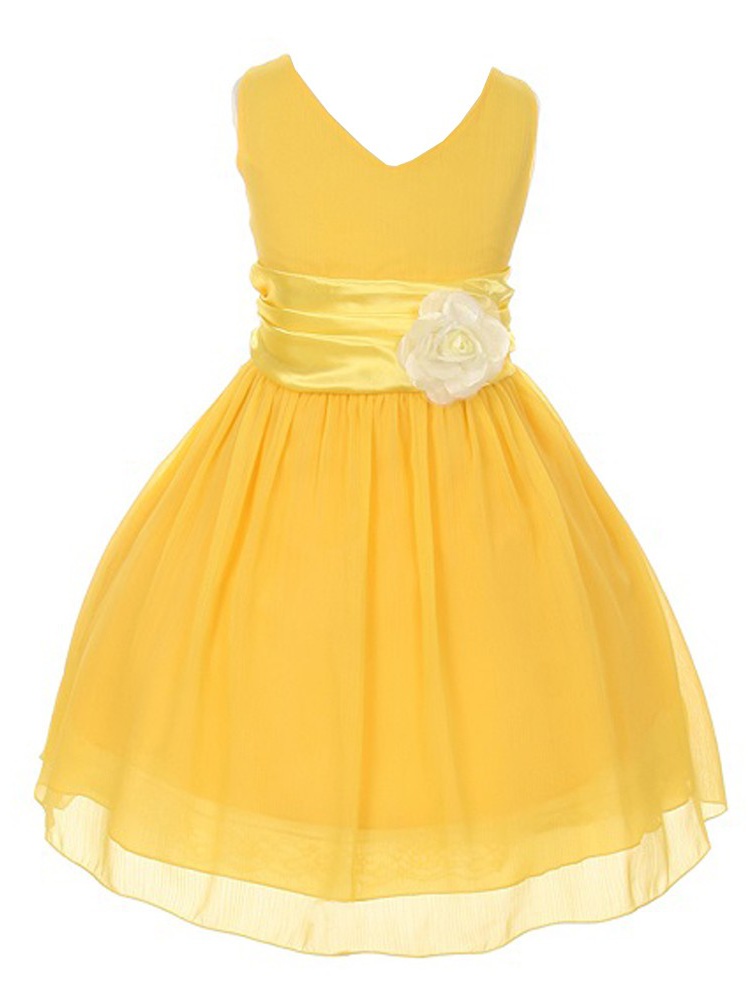 EASTER - Little Girls Yellow Yoru Chiffon Double V-neck Flower Girl ...