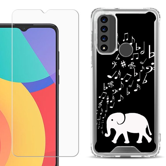 Shockproof Bumper Phone Case for TCL 20 XE, with Tempered Glass Screen Protector, by OneToughShield ® - Elephant Music